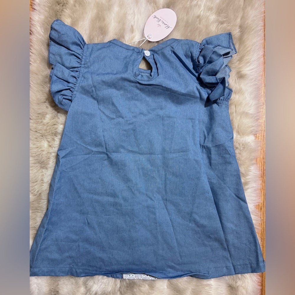 NWT Boutique Marie Nicole Chambray Tunic Embroidered Eyelet Bunny Size 4 - Picture 2 of 2